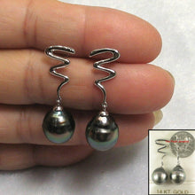 Load image into Gallery viewer, 14k White Gold Gourd Design Black Tahitian Pearl Dangle Earrings