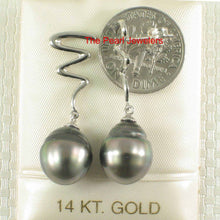 Load image into Gallery viewer, 14k White Gold Gourd Design Black Tahitian Pearl Dangle Earrings