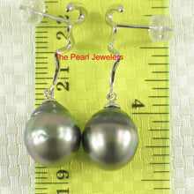 Load image into Gallery viewer, 14k White Gold Gourd Design Black Tahitian Pearl Dangle Earrings