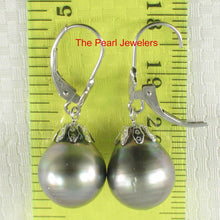 Load image into Gallery viewer, 14k White Gold Gray Green Tahitian Pearl Leverback Dangle Earrings