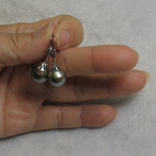 Load image into Gallery viewer, 14k White Gold Gray Green Tahitian Pearl Leverback Dangle Earrings