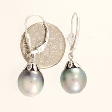 Load image into Gallery viewer, 14k White Gold Gray Silver Tahitian Pearl Leverback Dangle Earrings