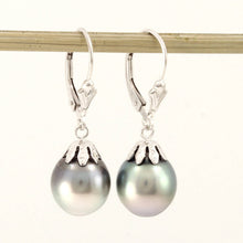 Load image into Gallery viewer, 14k White Gold Gray Silver Tahitian Pearl Leverback Dangle Earrings