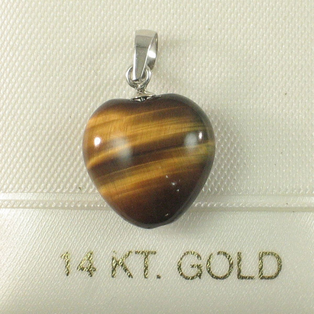 14K White Gold Heart Tiger Eye Pendant