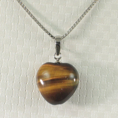 14K White Gold Heart Tiger Eye Pendant