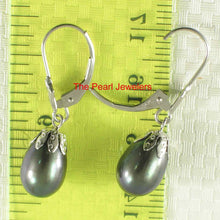 Load image into Gallery viewer, 14k White Gold Leverback Cups Black Pearl Dangle Earrings