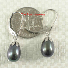 Load image into Gallery viewer, 14k White Gold Leverback Cups Black Pearl Dangle Earrings