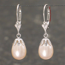 Load image into Gallery viewer, 14k White Gold Leverback Cups Pink Pearl Dangle Earrings