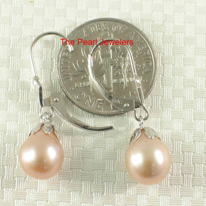 14k White Gold Leverback Cups Pink Pearl Dangle Earrings