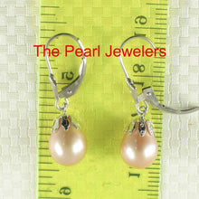 Load image into Gallery viewer, 14k White Gold Leverback Cups Pink Pearl Dangle Earrings
