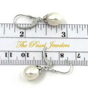 14k White Gold Leverback Cups White Pearl Dangle Earrings