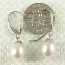 Load image into Gallery viewer, 14k White Gold Leverback Cups White Pearl Dangle Earrings