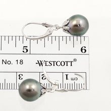 Load image into Gallery viewer, 14k White Gold Natural Gray Green Tahitian Pearl Leverback Dangle Earrings