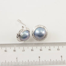 Load image into Gallery viewer, 14k White Gold Omega Clip Australia Blue Mabe Pearl Earrings