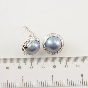 14k White Gold Omega Clip Australia Blue Mabe Pearl Earrings