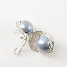 Load image into Gallery viewer, 14k White Gold Omega Clip Australia Blue Mabe Pearl Earrings