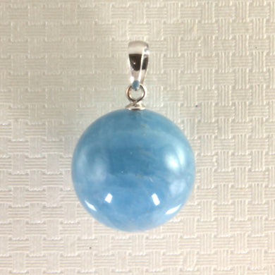 14K White Gold Round Aquamarine Pendant (14.5mm)