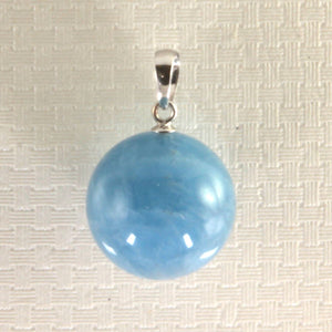 14K White Gold Round Aquamarine Pendant (14.5mm)