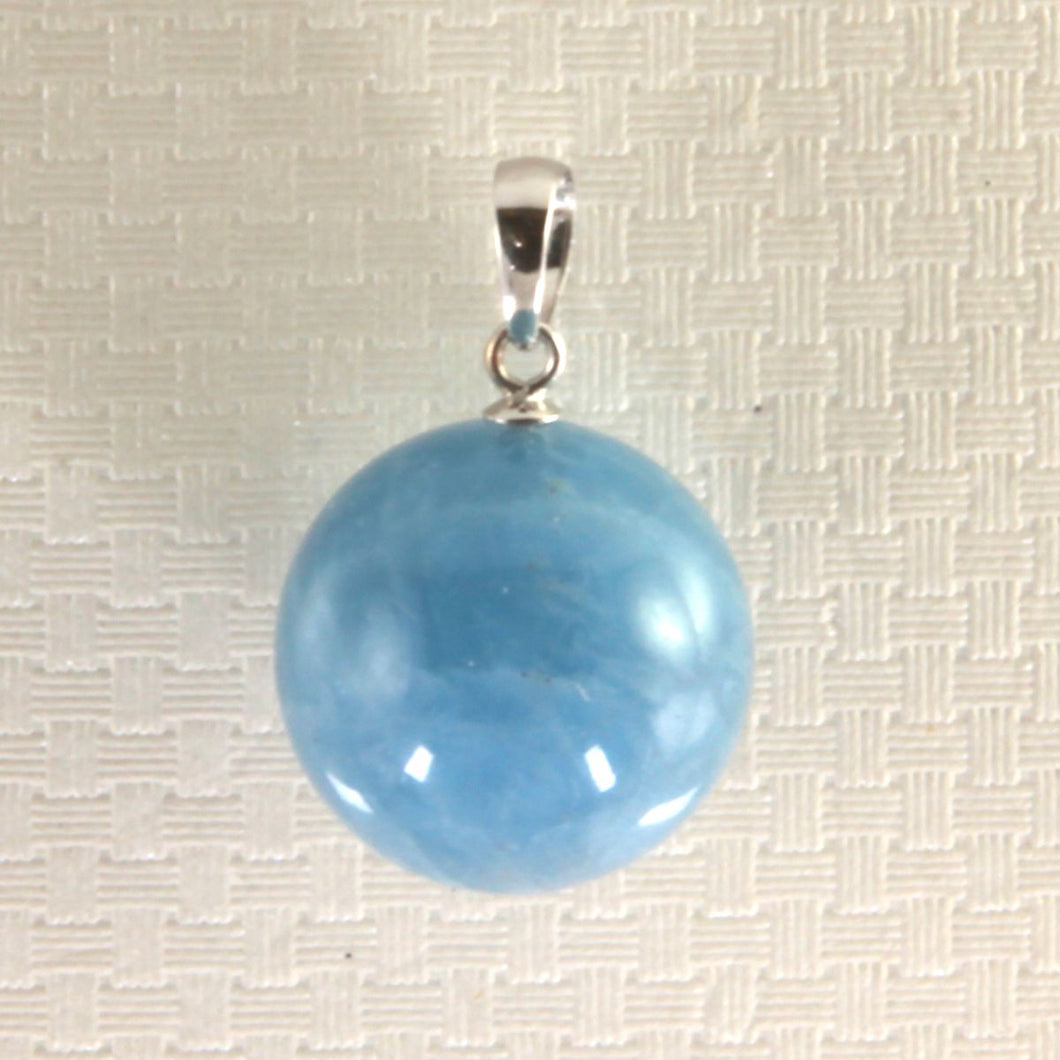 14K White Gold Round Aquamarine Pendant (14.5mm)