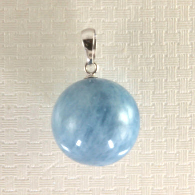 White Gold Round Aquamarine Pendant (14mm)