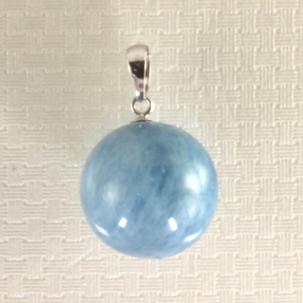 White Gold Round Aquamarine Pendant (14mm)