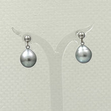 Load image into Gallery viewer, 14k White Gold Silver Tone Tahitian Pearl Dangle Stud Earrings