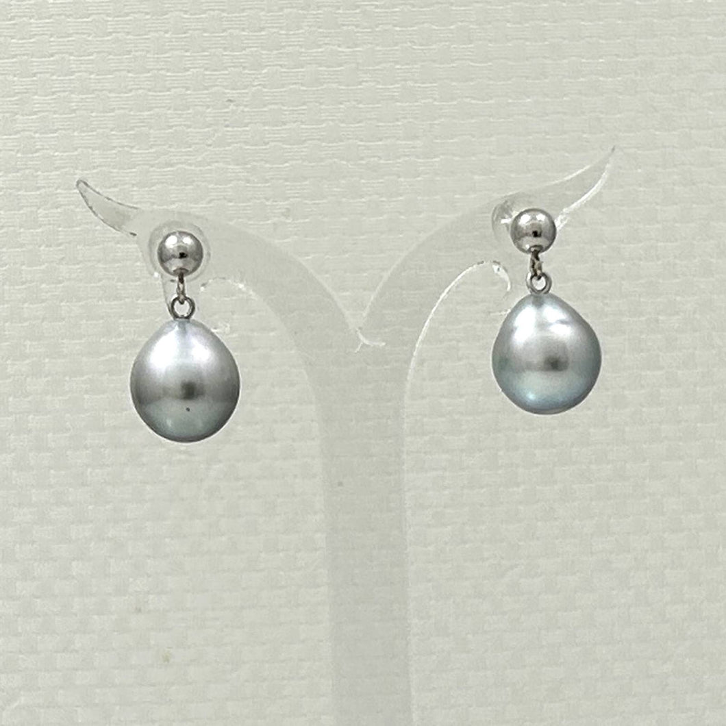 14k White Gold Silver Tone Tahitian Pearl Dangle Stud Earrings