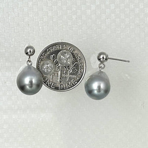 14k White Gold Silver Tone Tahitian Pearl Dangle Stud Earrings