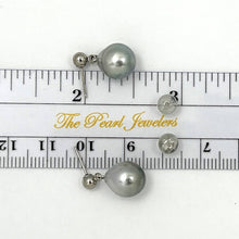 Load image into Gallery viewer, 14k White Gold Silver Tone Tahitian Pearl Dangle Stud Earrings