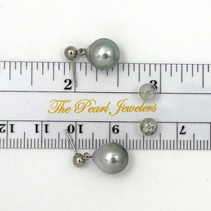14k White Gold Silver Tone Tahitian Pearl Dangle Stud Earrings