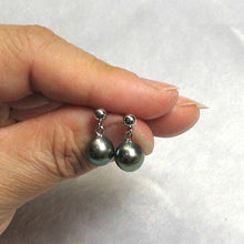 Load image into Gallery viewer, 14k White Gold Silver Tone Tahitian Pearl Dangle Stud Earrings