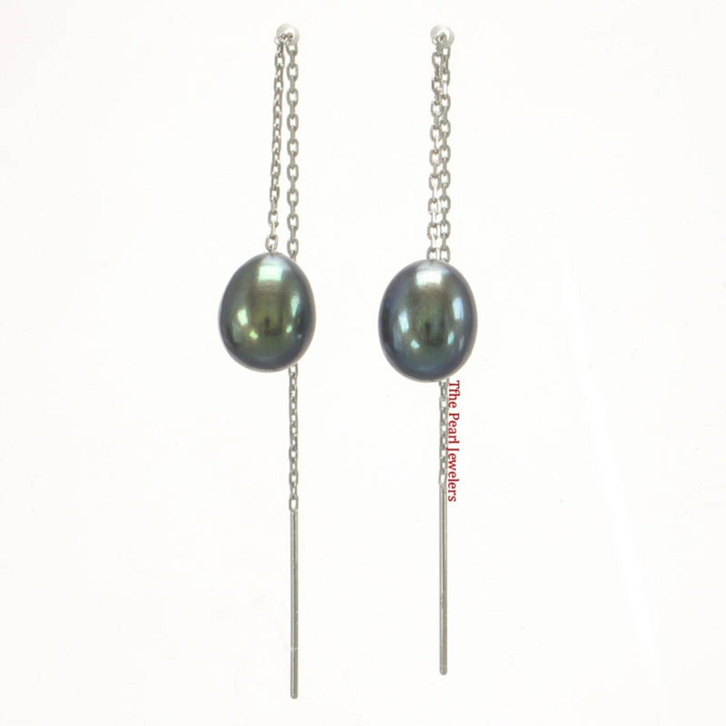 14k White Gold Black Raindrop Pearl Drop Earrings