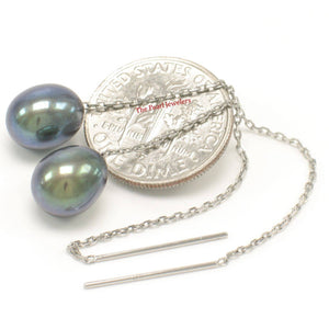 14k White Gold Black Raindrop Pearl Drop Earrings