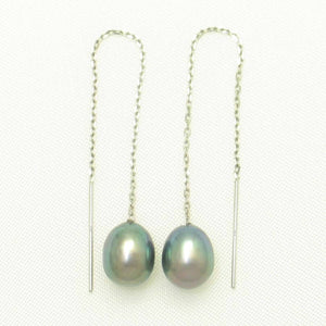 14k White Gold Black Raindrop Pearl Drop Earrings