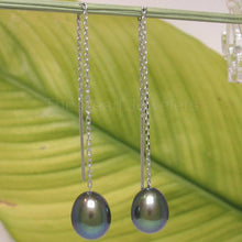 Load image into Gallery viewer, 14k White Gold Black Raindrop Pearl Drop Earrings