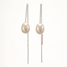 Load image into Gallery viewer, 14k White Gold Peach Raindrop Pearl Drop Earrings