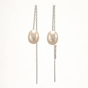 14k White Gold Peach Raindrop Pearl Drop Earrings