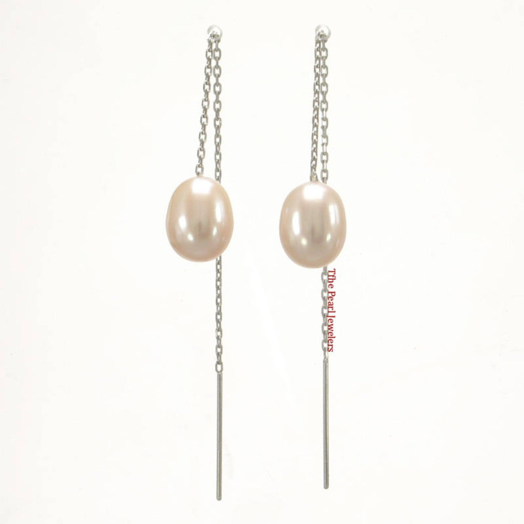 14k White Gold Peach Raindrop Pearl Drop Earrings