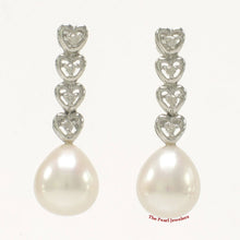 Load image into Gallery viewer, Solid 14k White Gold White Pearl &amp; Diamond Dangle Earrings