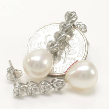 Load image into Gallery viewer, Solid 14k White Gold White Pearl &amp; Diamond Dangle Earrings