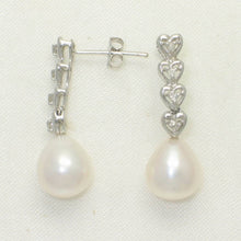 Load image into Gallery viewer, Solid 14k White Gold White Pearl &amp; Diamond Dangle Earrings
