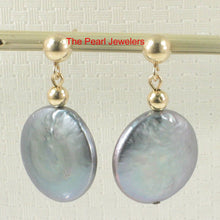 Load image into Gallery viewer, 14k Yellow Gold 3mm Ball &amp; 12mm Blue Coin Pearl Dangle Earrings