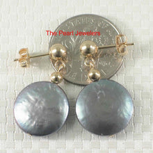 Load image into Gallery viewer, 14k Yellow Gold 3mm Ball &amp; 12mm Blue Coin Pearl Dangle Earrings