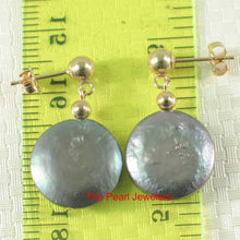 Load image into Gallery viewer, 14k Yellow Gold 3mm Ball &amp; 12mm Blue Coin Pearl Dangle Earrings