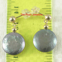 Load image into Gallery viewer, 14k Yellow Gold 3mm Ball &amp; 12mm Blue Coin Pearl Dangle Earrings