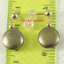 Load image into Gallery viewer, 14k Yellow Gold 4mm Ball &amp; 11 mm Pistachio Coin Pearl Dangle Earrings