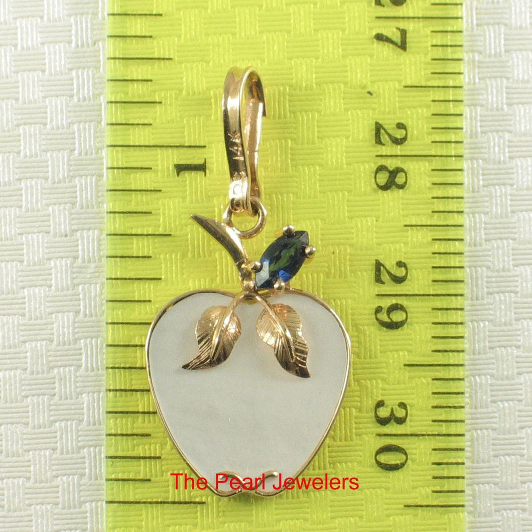 14K Yellow Gold Apple Design Mother of Pearl & Sapphire Pendant
