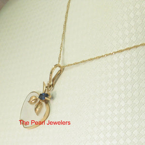 14K Yellow Gold Apple Design Mother of Pearl & Sapphire Pendant