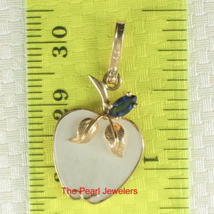 14K Yellow Gold Apple Design Mother of Pearl & Sapphire Pendant