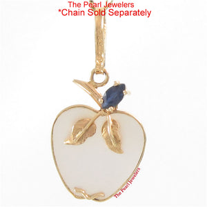 14K Yellow Gold Apple Design Mother of Pearl & Sapphire Pendant